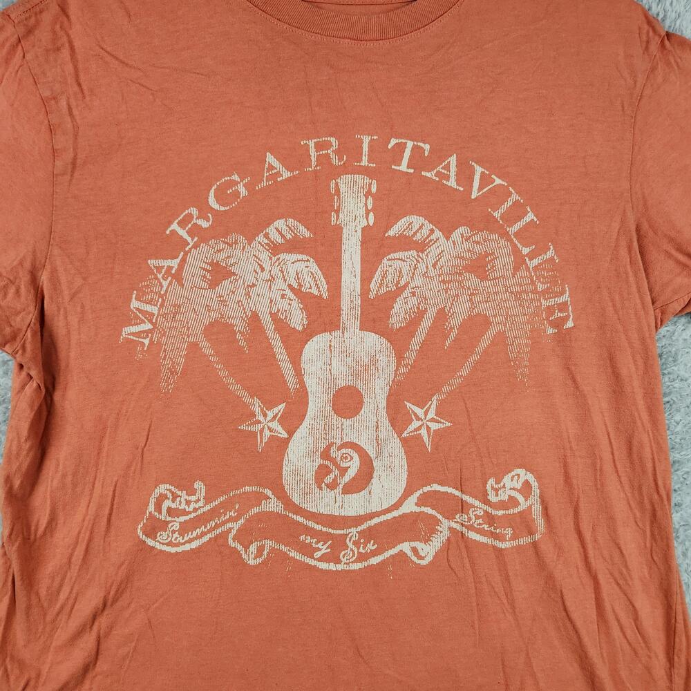 Margaritaville Shirt Mens Medium Orange Guitar Palm Tree Graphic Beach Bum Music